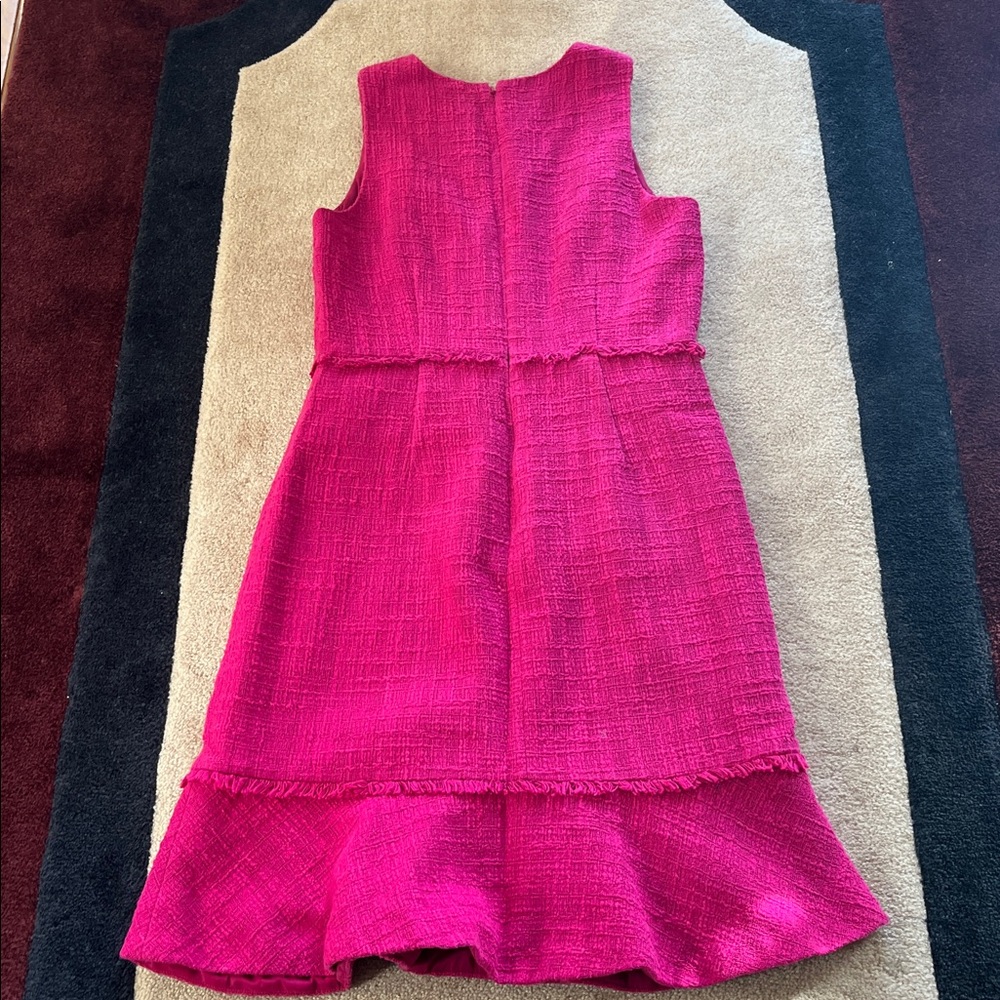 Like new J. Crew Pink Fluted Hem A-Line Fringe Detail, Cotton Tweed Dress! Sz. 6 - Picture 5 of 5